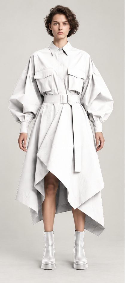 Vestido camisero · cinturón · botines