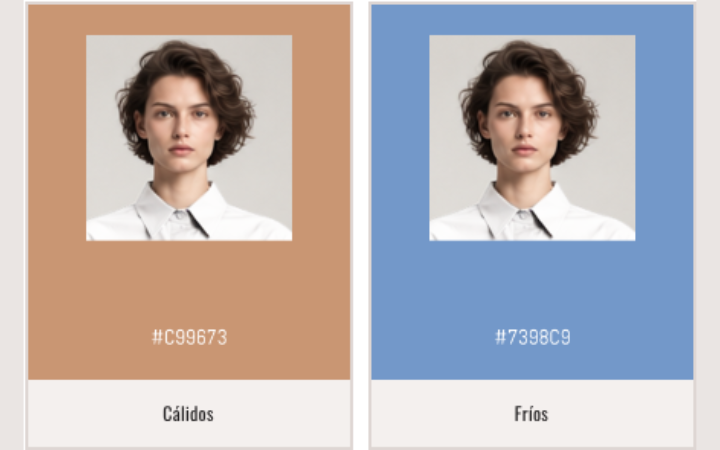 Comparación visual del mismo rostro junto a colores cálidos y fríos