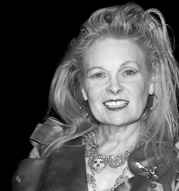 Retrato en blanco y negro de Vivienne Westwood.
