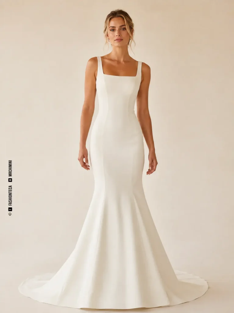 Vestido de novia trompeta ceñido hasta medio muslo y abierto gradualmente hacia el bajo.