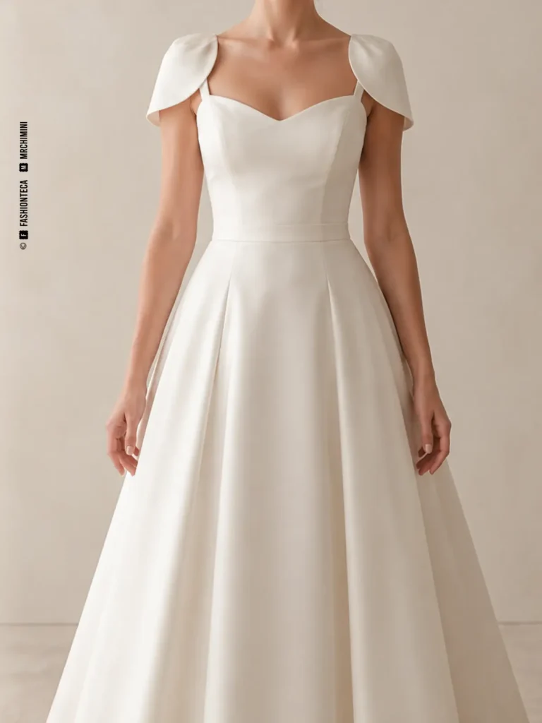 Vestido de novia marfil con manga nupcial pétalo, vista frontal de estudio.