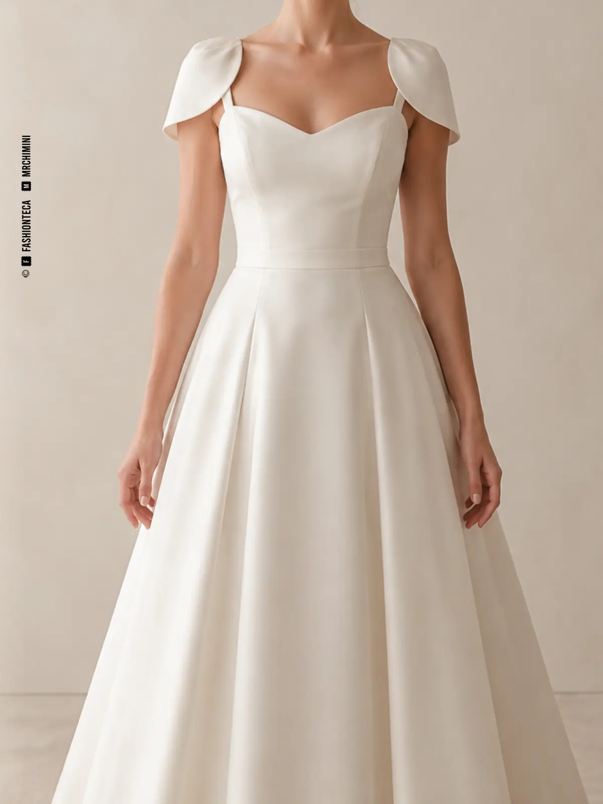 Vestido de novia marfil con manga nupcial pétalo, vista frontal de estudio.
