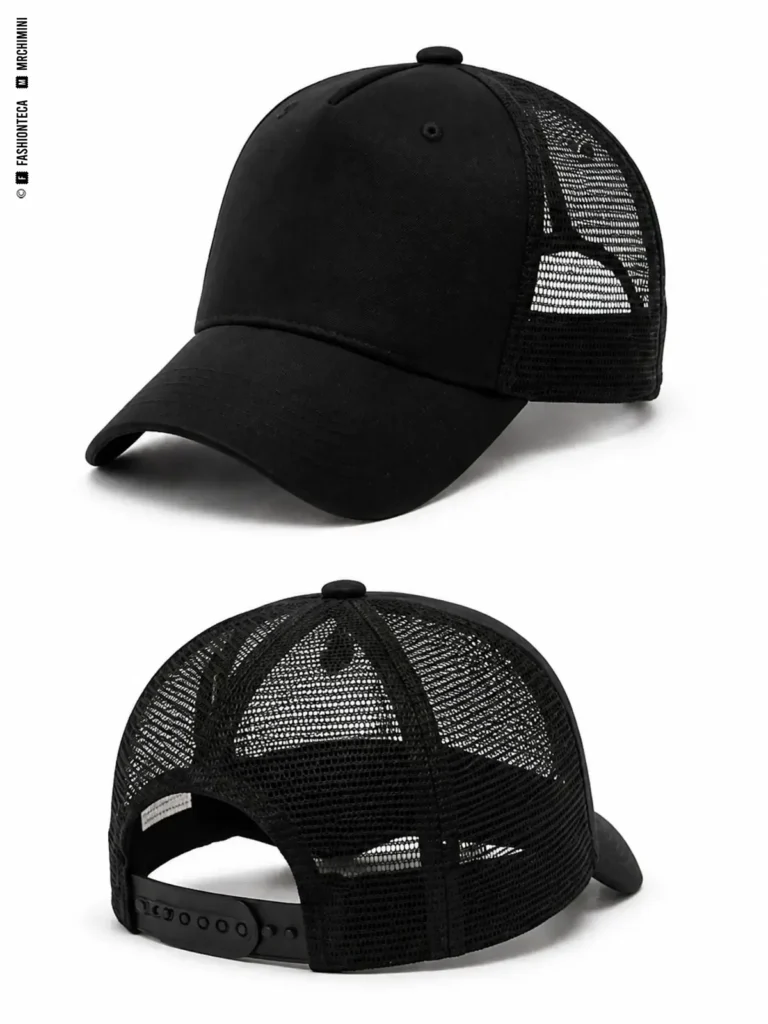 GORRA TRUCKER: fotografía de producto con vista delantera y trasera sobre fondo blanco.