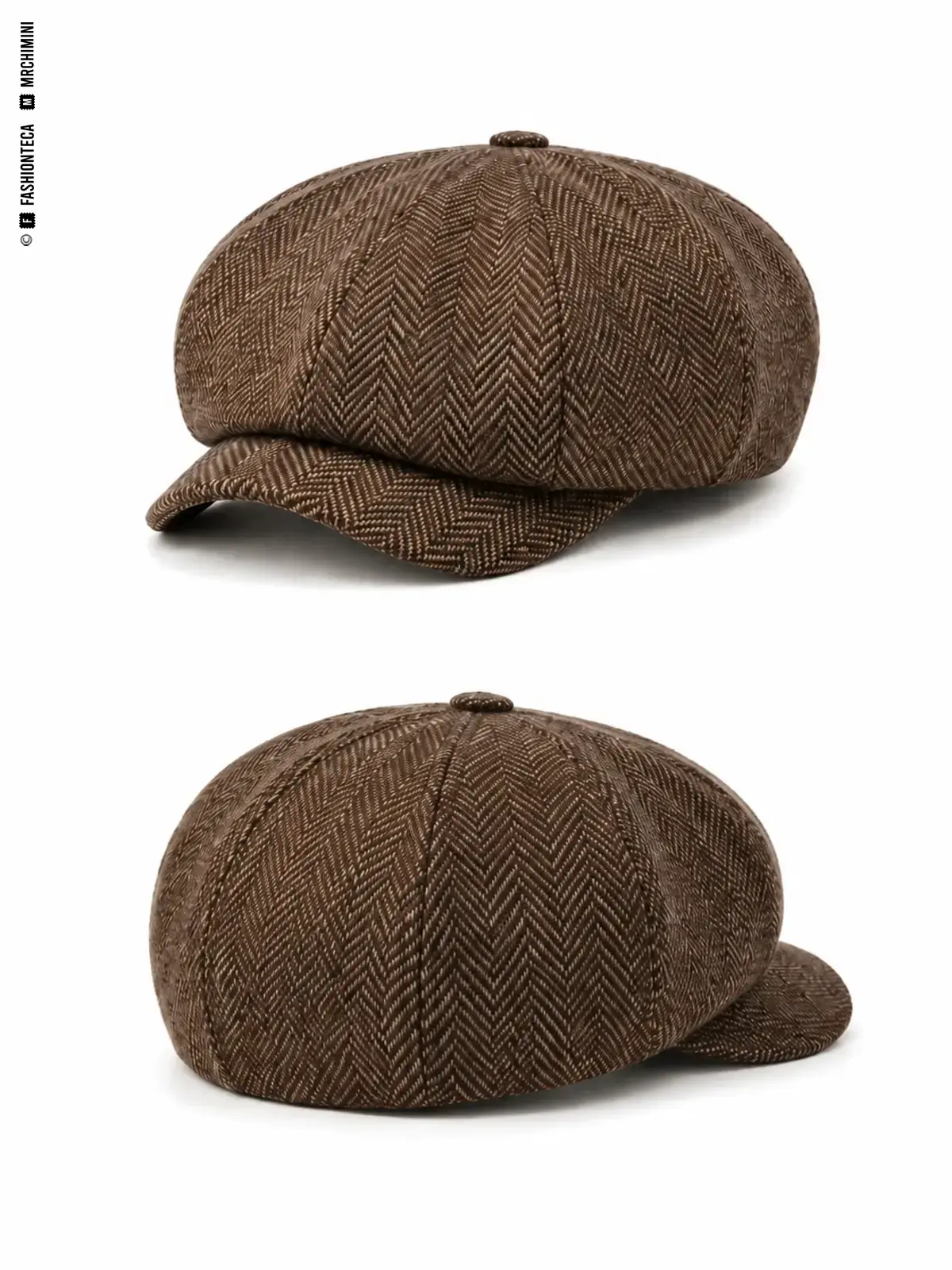 GORRA NEWSBOY: fotografía de producto con vista delantera y trasera sobre fondo blanco.