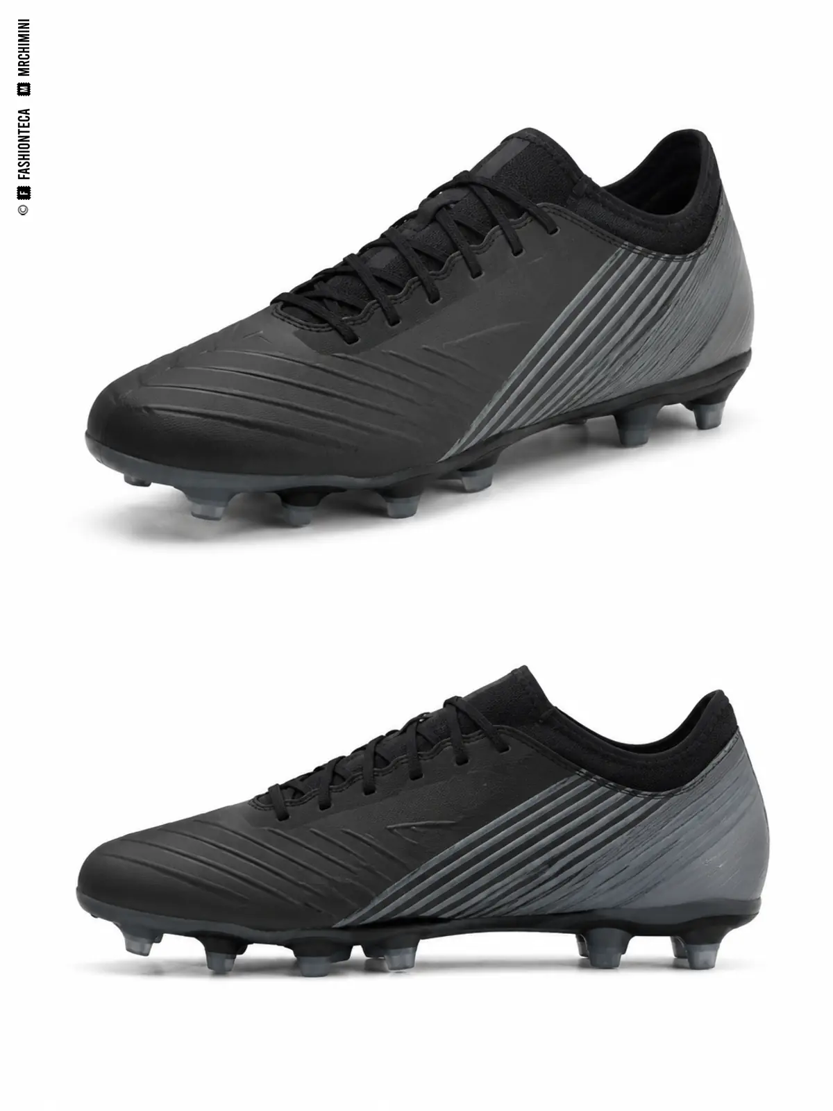 BOTA DE FÚTBOL: dos vistas de catálogo sobre fondo blanco para reconocer su silueta y construcción.