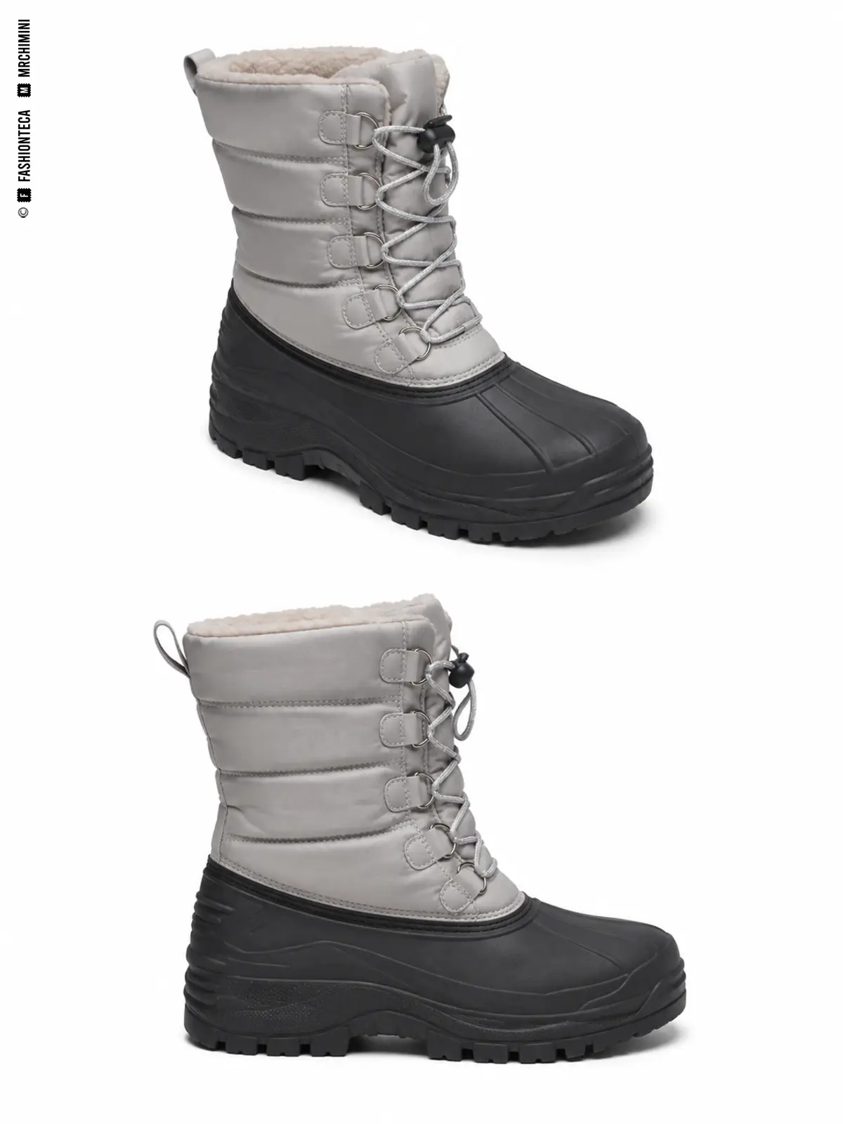 BOTA DE NIEVE: dos vistas de catálogo sobre fondo blanco para reconocer su silueta y construcción.