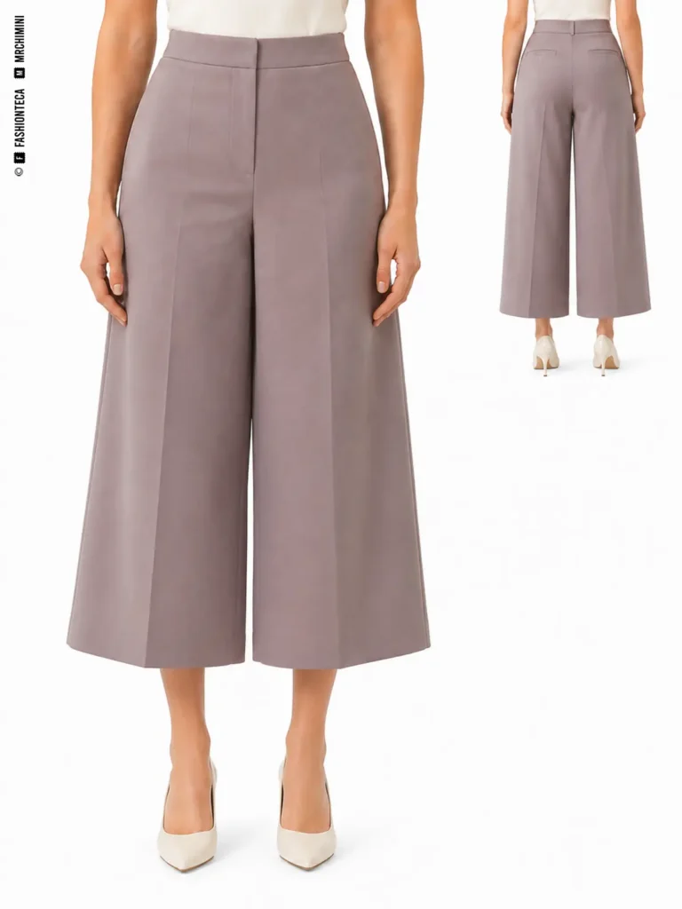PANTALÓN CULOTTE: vista frontal principal y vista trasera de la misma tipología de pantalón, mostrando su silueta y construcción.