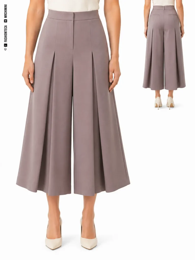 FALDA PANTALÓN: vista frontal principal y vista trasera de la misma tipología de pantalón, mostrando su silueta y construcción.