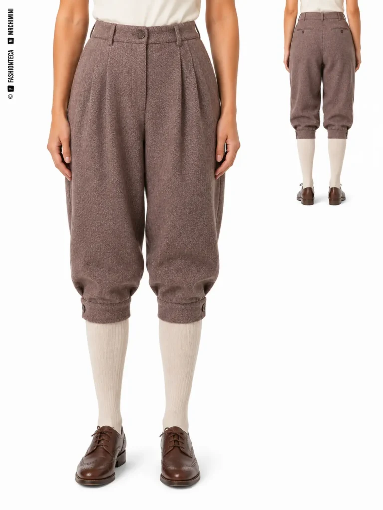 PANTALÓN KNICKERBOCKER: vista frontal principal y vista trasera de la misma tipología de pantalón, mostrando su silueta y construcción.