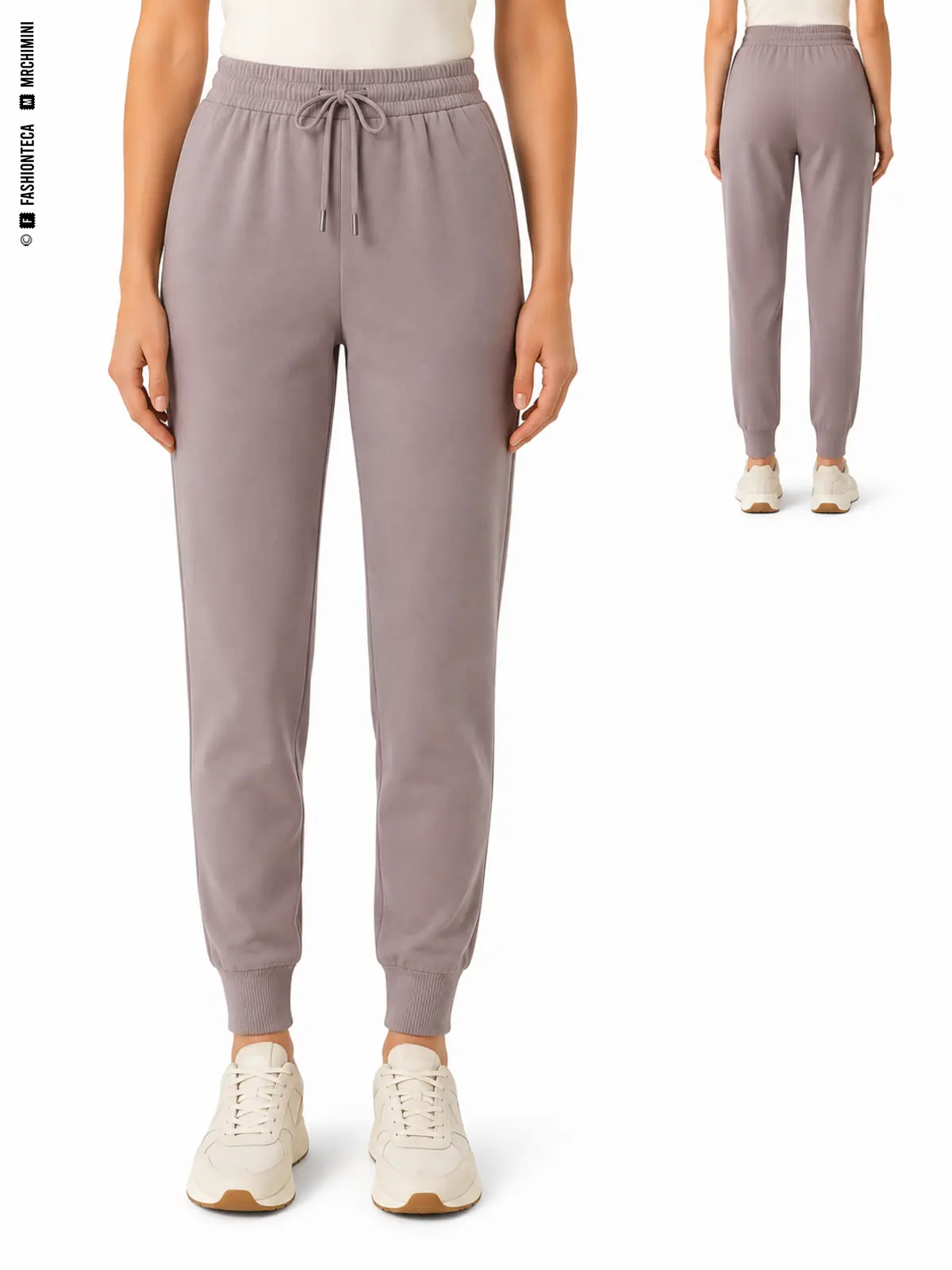 PANTALÓN JOGGER: vista frontal principal y vista trasera de la misma tipología de pantalón, mostrando su silueta y construcción.