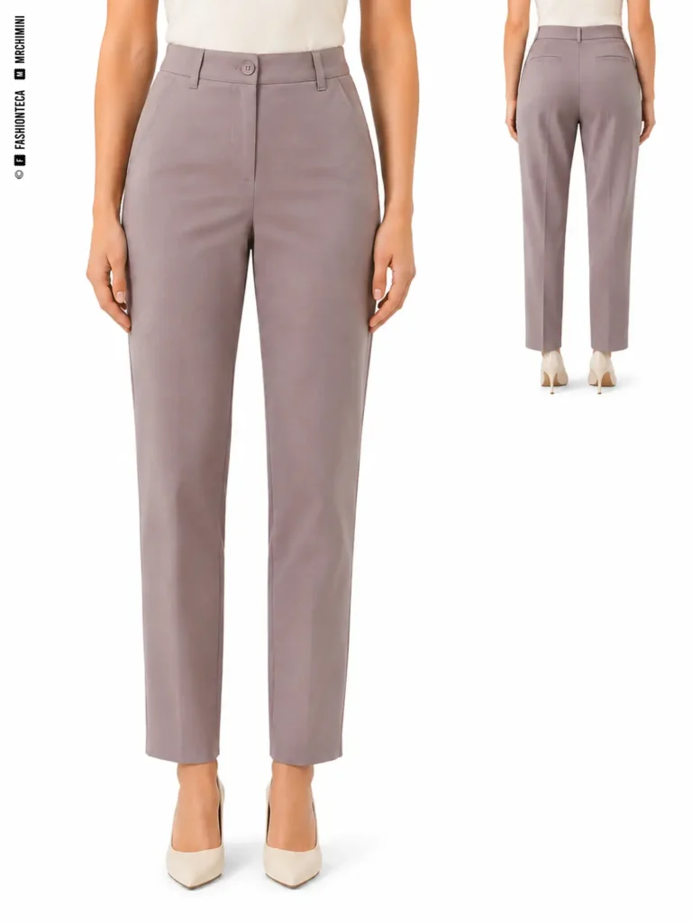 PANTALÓN CHINO: vista frontal principal y vista trasera de la misma tipología de pantalón, mostrando su silueta y construcción.