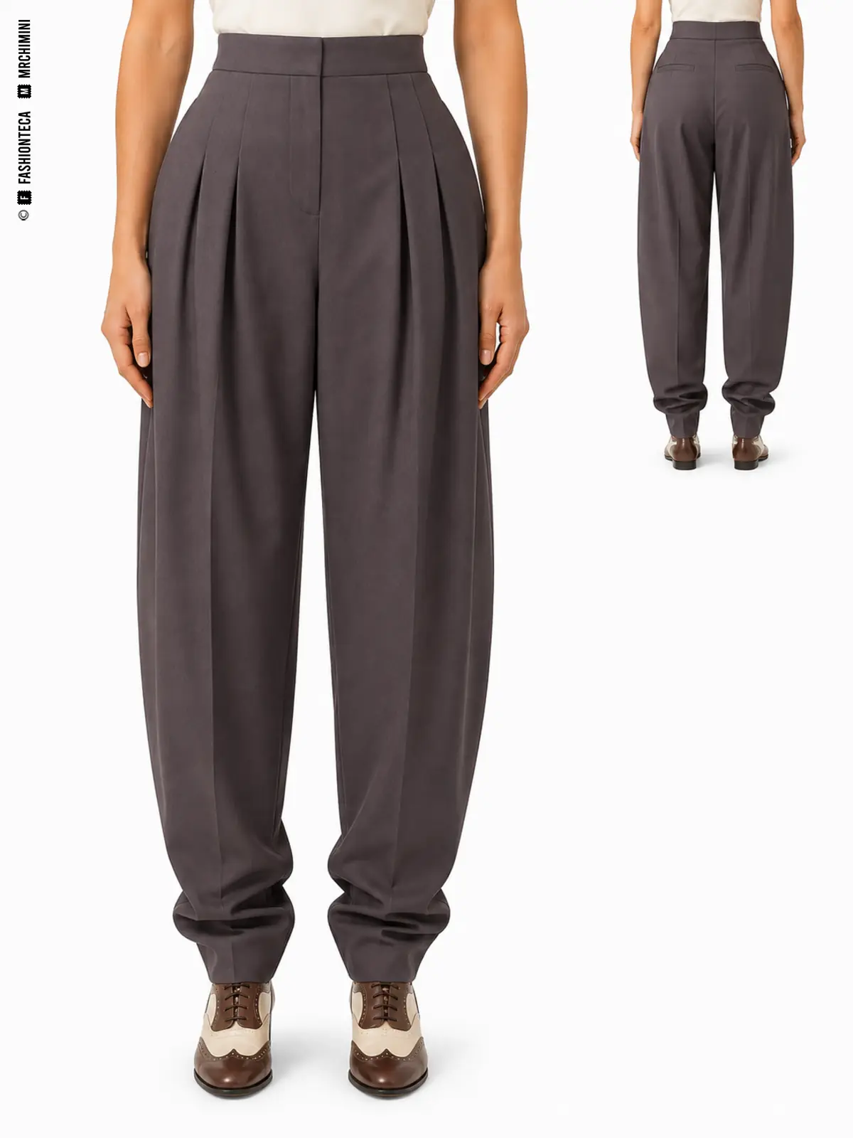 PANTALÓN ZOOT: vista frontal principal y vista trasera de la misma tipología de pantalón, mostrando su silueta y construcción.