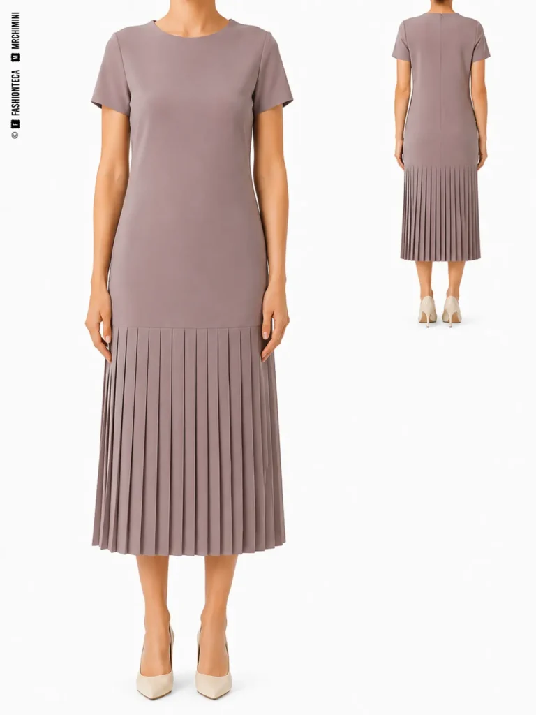 VESTIDO DE TALLE BAJO: vista frontal principal y vista trasera de la misma tipología, mostrando su silueta y construcción.