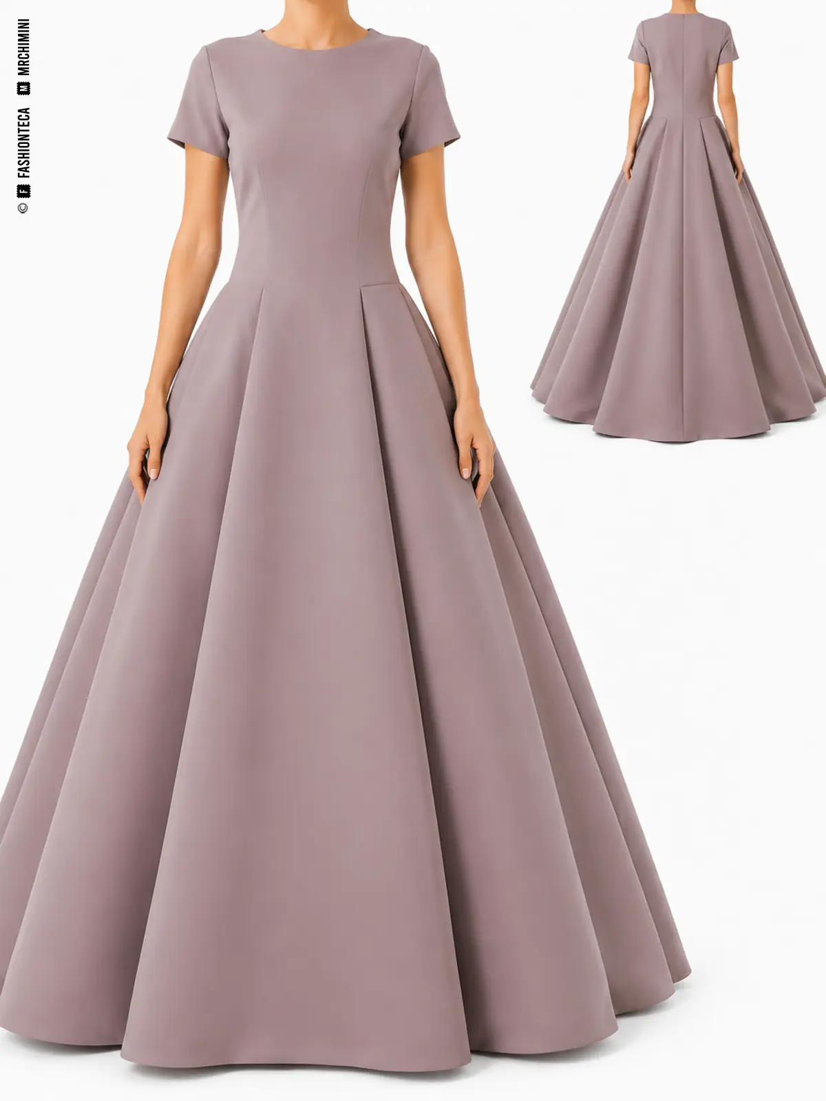 VESTIDO DE BAILE: vista frontal principal y vista trasera de la misma tipología, mostrando su silueta y construcción.