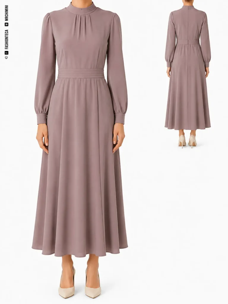 VESTIDO DE TÉ: vista frontal principal y vista trasera de la misma tipología, mostrando su silueta y construcción.