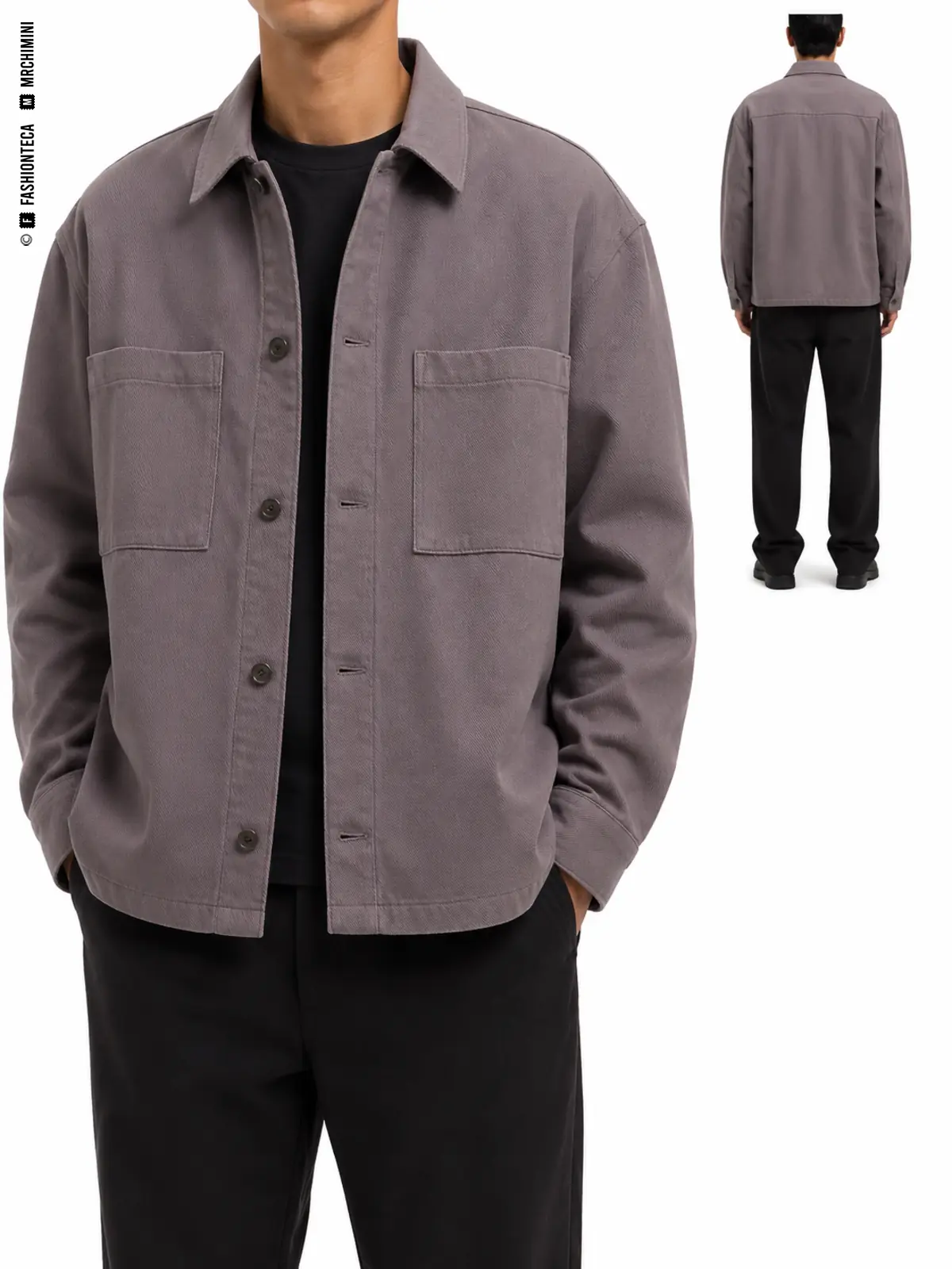 SOBRECAMISA — vistas frontal y trasera SOBRECAMISA: vista frontal principal y vista trasera de la misma prenda superior, mostrando su construcción.