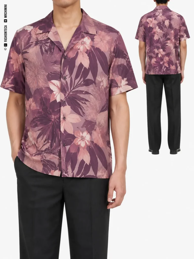 CAMISA HAWAIANA: vista frontal principal y vista trasera de la misma prenda superior, mostrando su construcción.