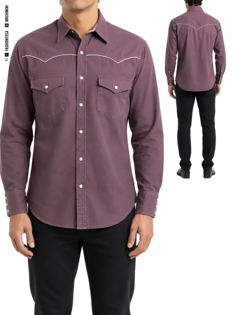 CAMISA WESTERN: vista frontal principal y vista trasera de la misma prenda superior, mostrando su construcción.