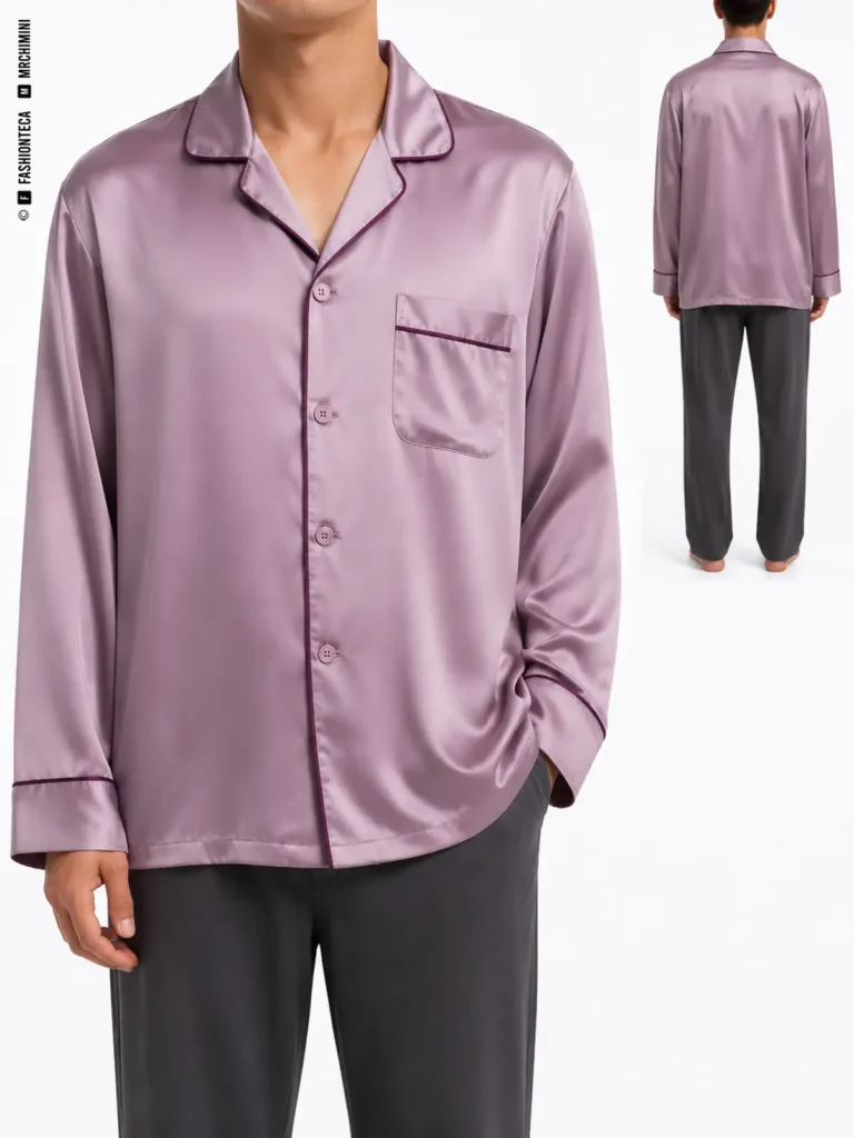 CAMISA PIJAMA: vista frontal principal y vista trasera de la misma prenda superior, mostrando su construcción.