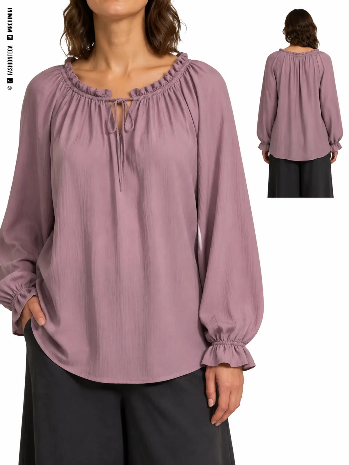 BLUSA CAMPESINA: vista frontal principal y vista trasera de la misma prenda superior, mostrando su construcción.