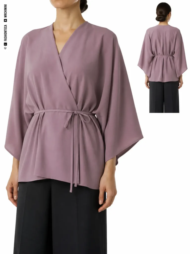 BLUSA KIMONO: vista frontal principal y vista trasera de la misma prenda superior, mostrando su construcción.