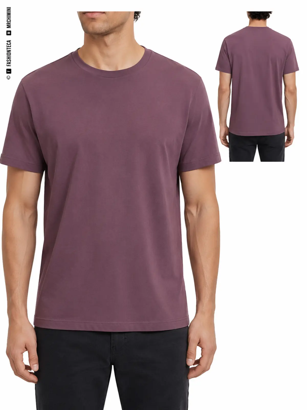 CAMISETA CLÁSICA: vista frontal principal y vista trasera de la misma prenda superior, mostrando su construcción.