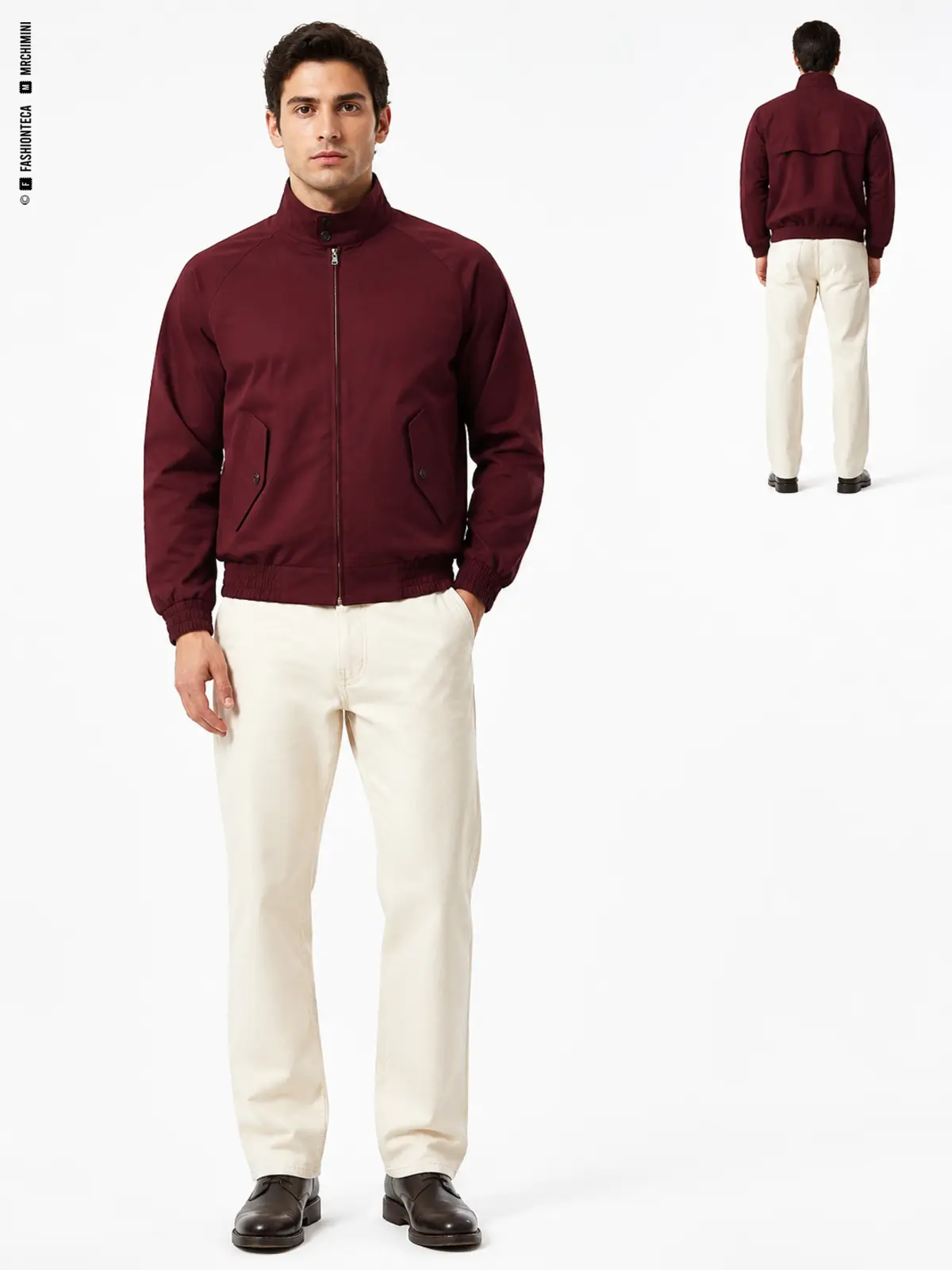 chaqueta harrington: vista frontal dominante y vista trasera de referencia