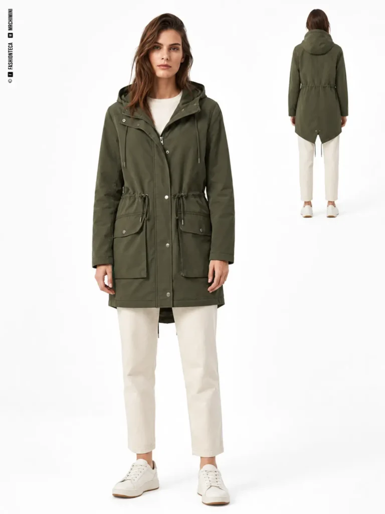 parka: vista frontal dominante y vista trasera de referencia