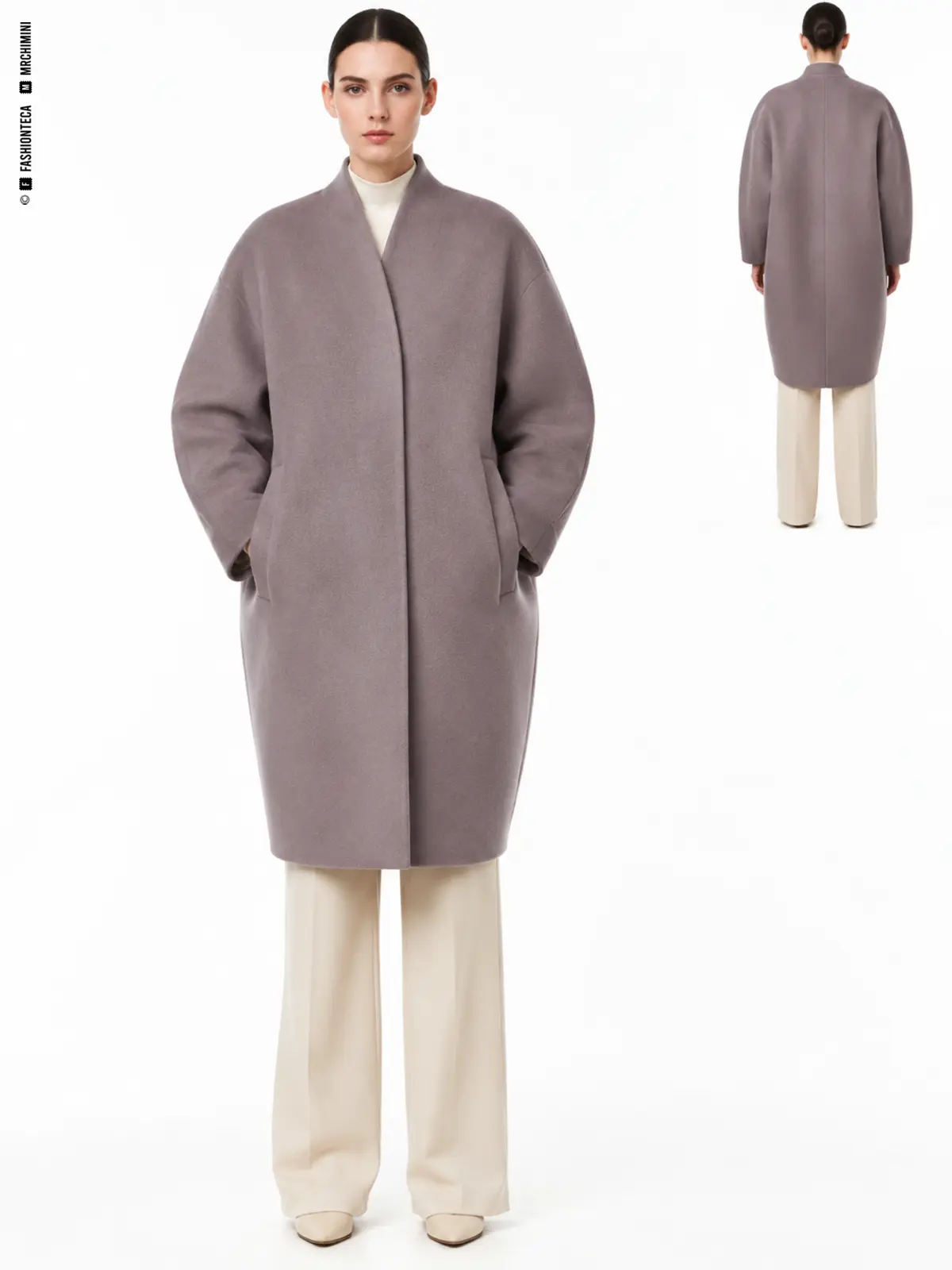 abrigo cocoon: vista frontal dominante y vista trasera de referencia