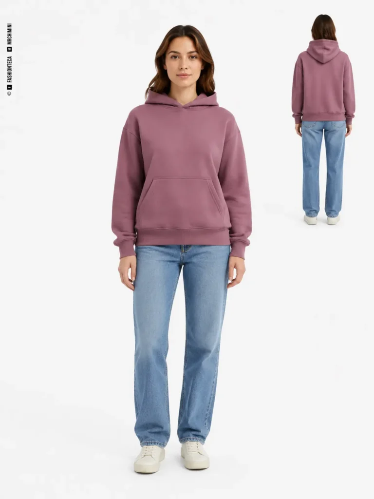 sudadera con capucha: vista frontal dominante y vista posterior de referencia