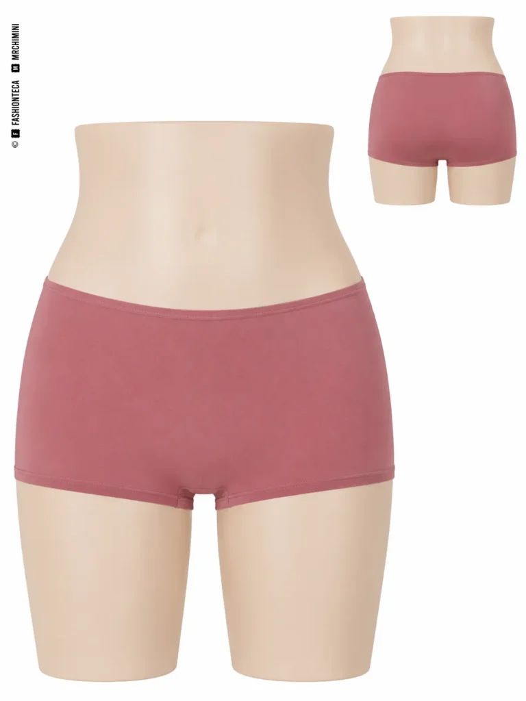 culotte / bóxer femenino: vista frontal dominante y vista posterior de referencia