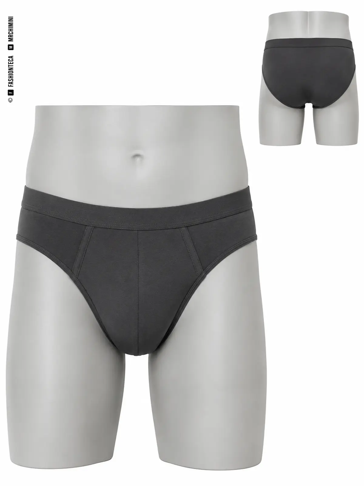 slip masculino: vista frontal dominante y vista posterior de referencia