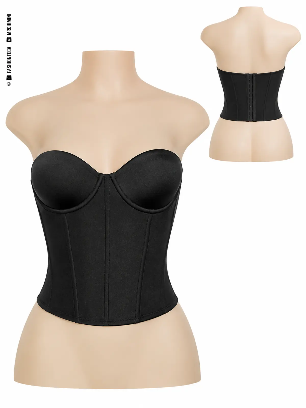 bustier: vista frontal dominante y vista posterior de referencia