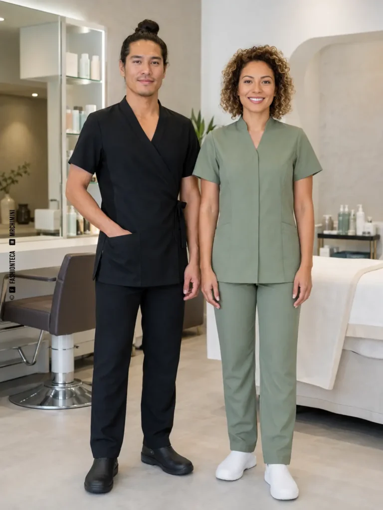 uniforme de peluquería y estética: imagen editorial didáctica de moda