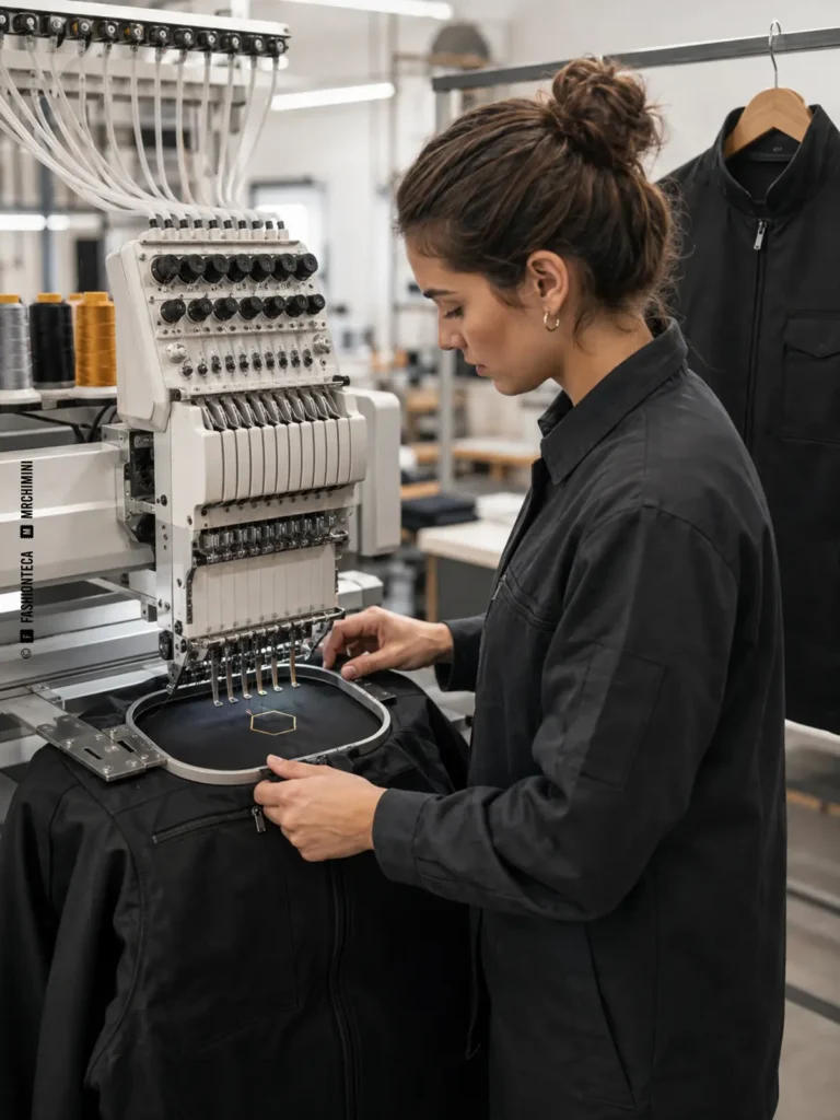 personalización, bordado y marca en uniformes: imagen editorial didáctica de moda