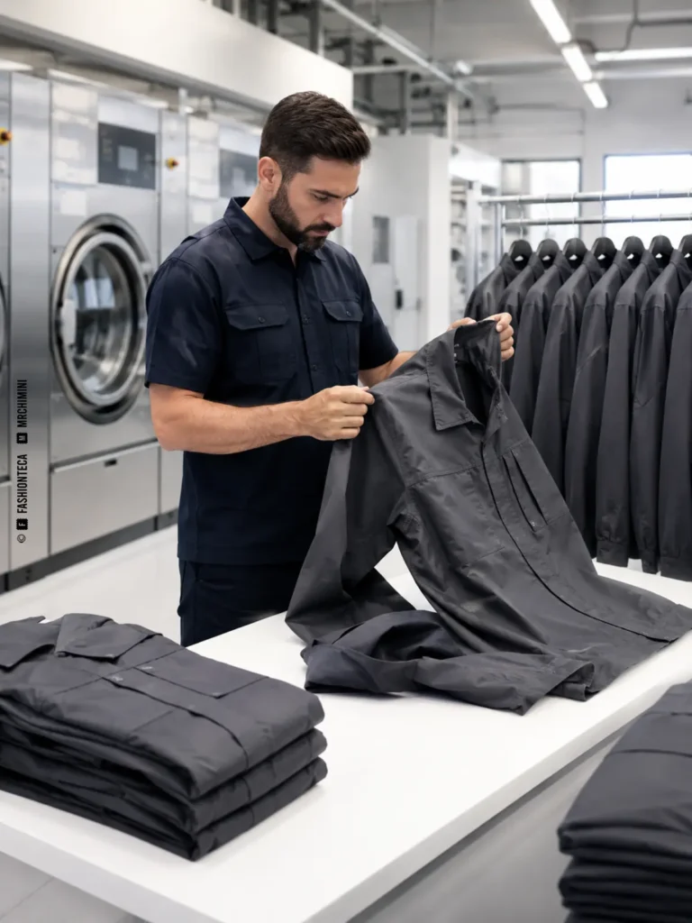 lavandería industrial y durabilidad: imagen editorial didáctica de moda