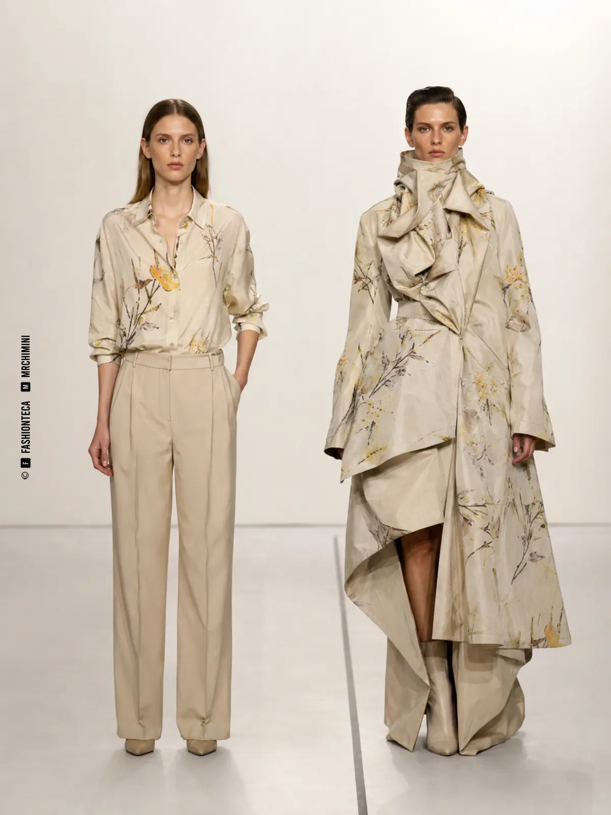 colección comercial y colección de pasarela: imagen didáctica editorial con personas y prendas identificables