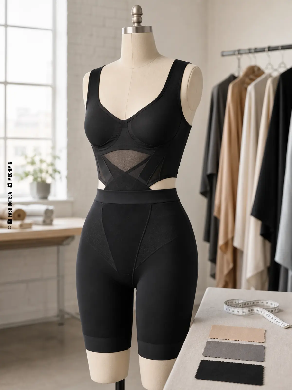 SHAPEWEAR: DISEÑO Y NIVELES DE COMPRESIÓN — FASHIONTECA™ shapewear: diseño y niveles de compresión: imagen editorial didáctica de moda