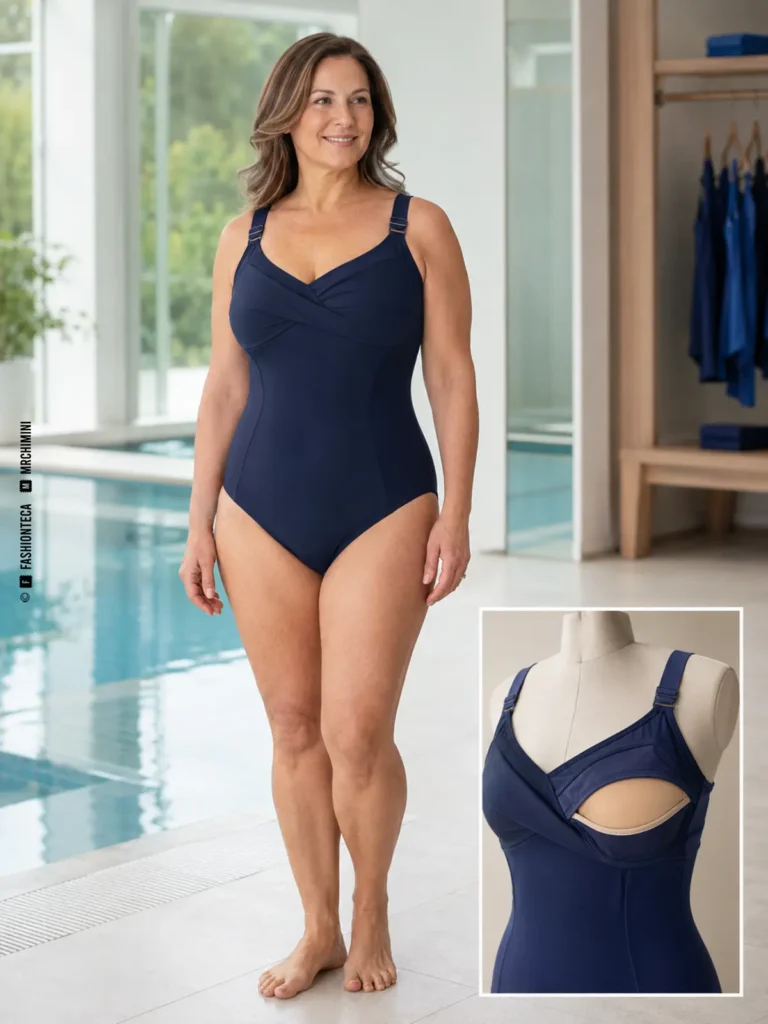 ropa de baño postmastectomía: imagen editorial didáctica de moda
