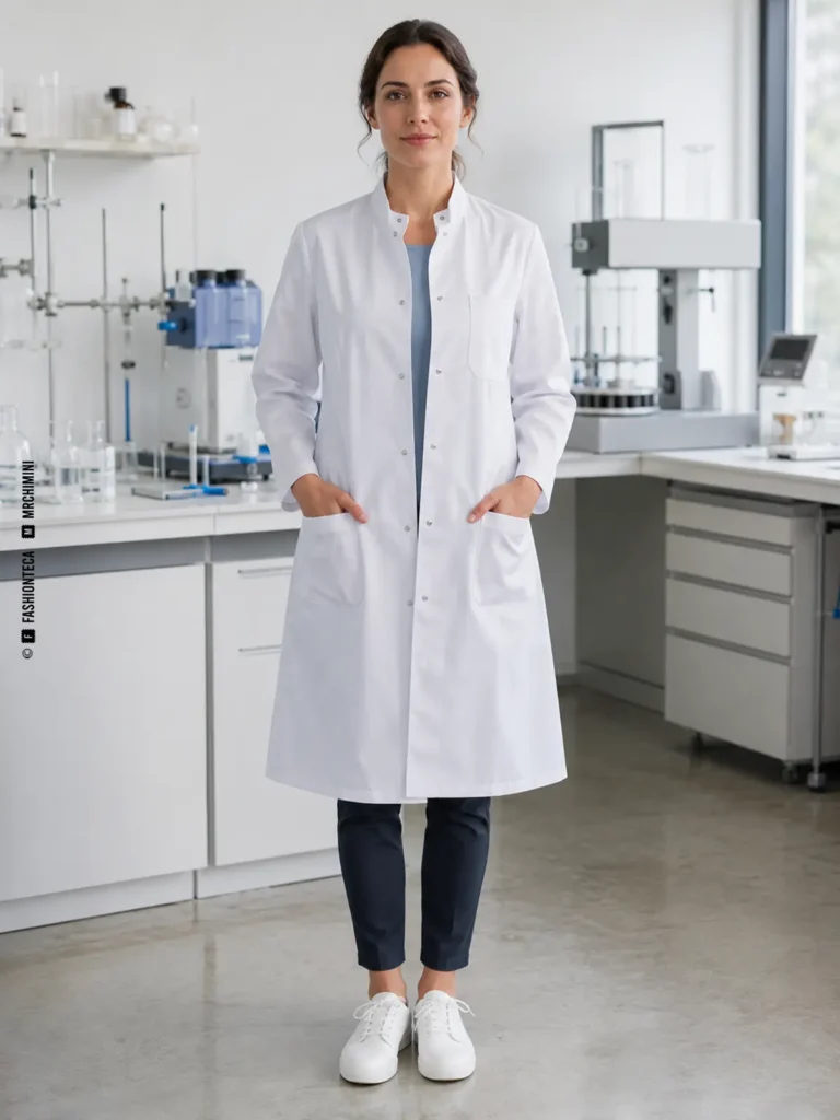 bata de laboratorio: imagen editorial didáctica de moda