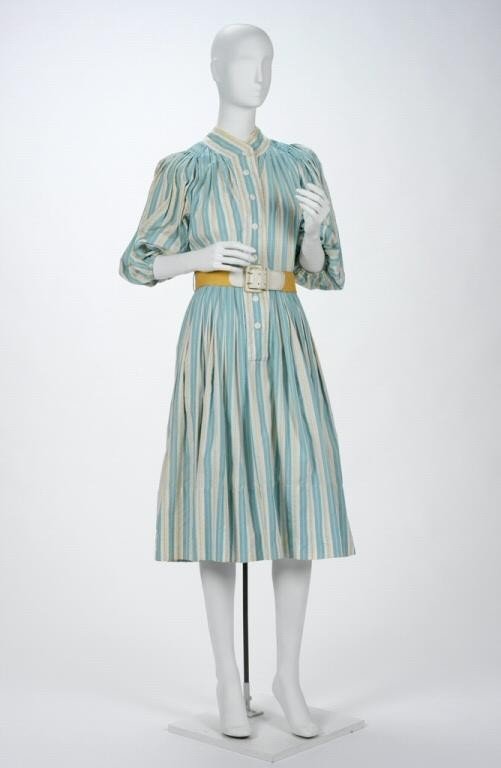 Vestido de algodón a rayas, comienzos de los años cincuenta