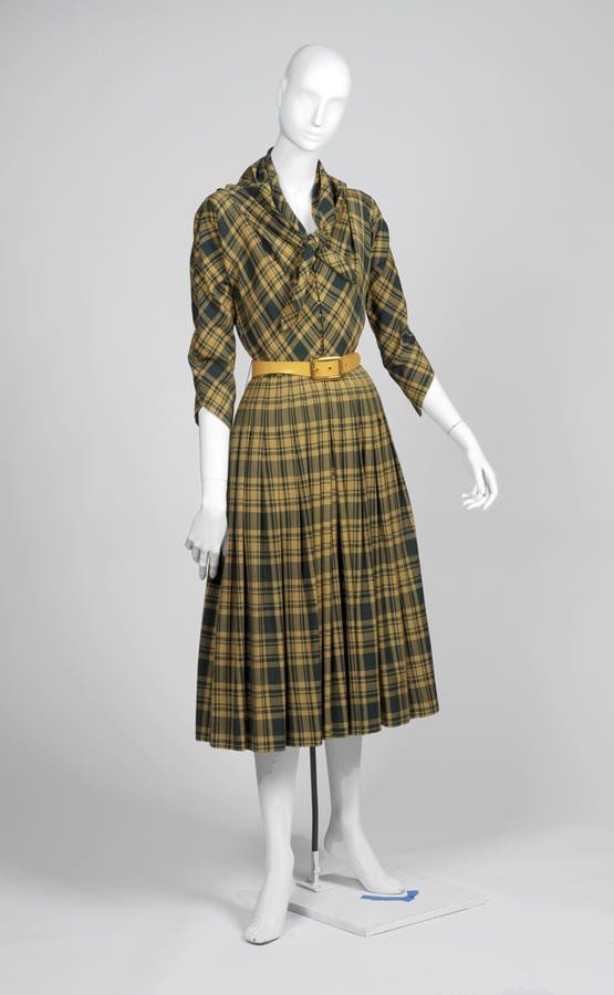 Vestido de lana a cuadros, hacia 1950