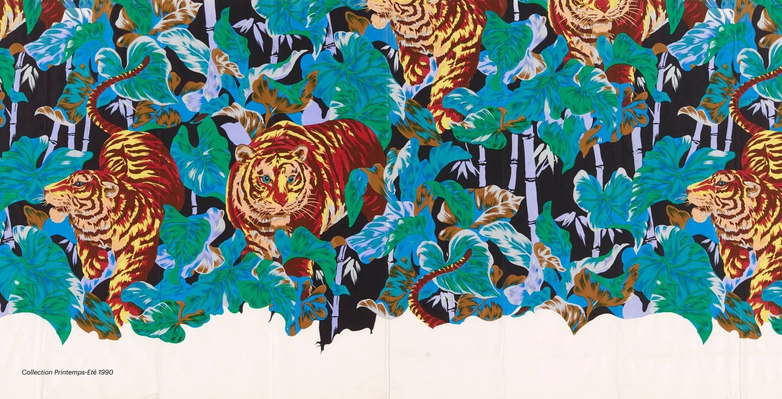 Tigre y vegetación en un estampado
